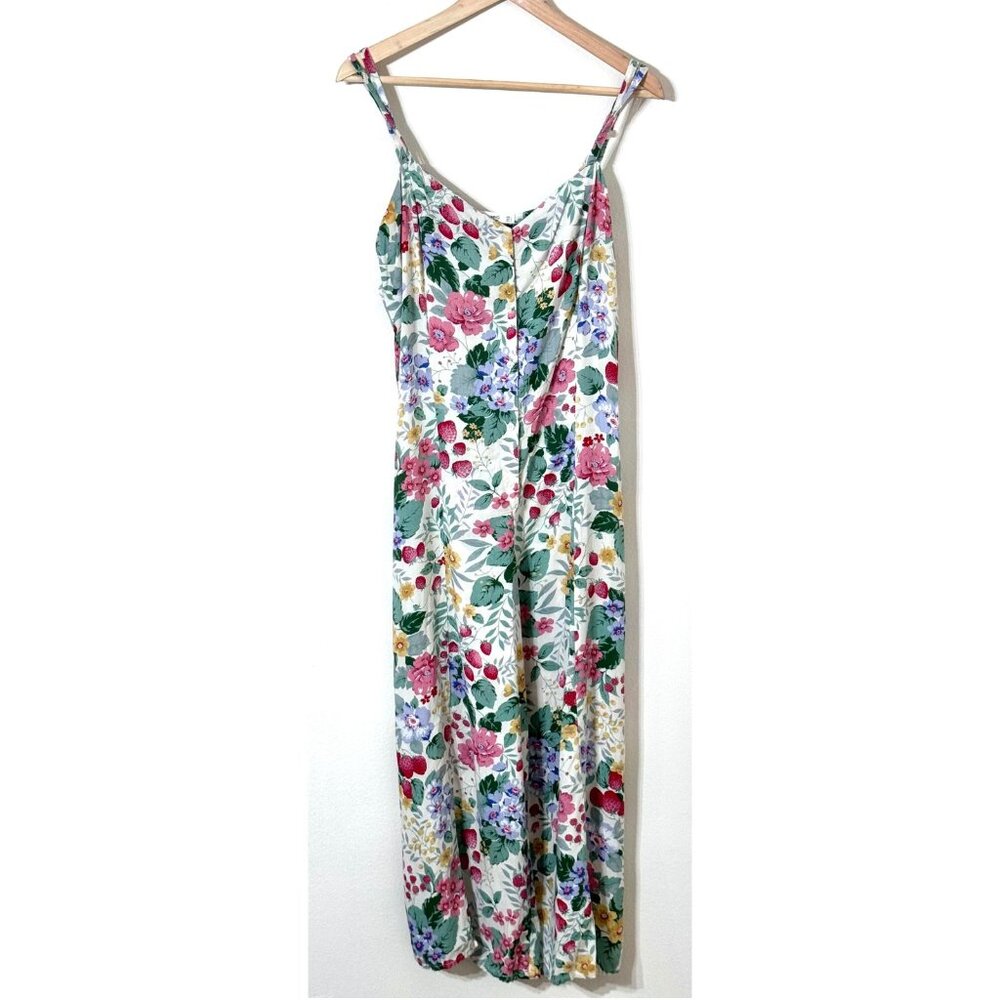 Mango MNG Strawberry Floral Jumpsuit Sleeveless Cottagecore Farm Country Fruit - Picture 2 of 16